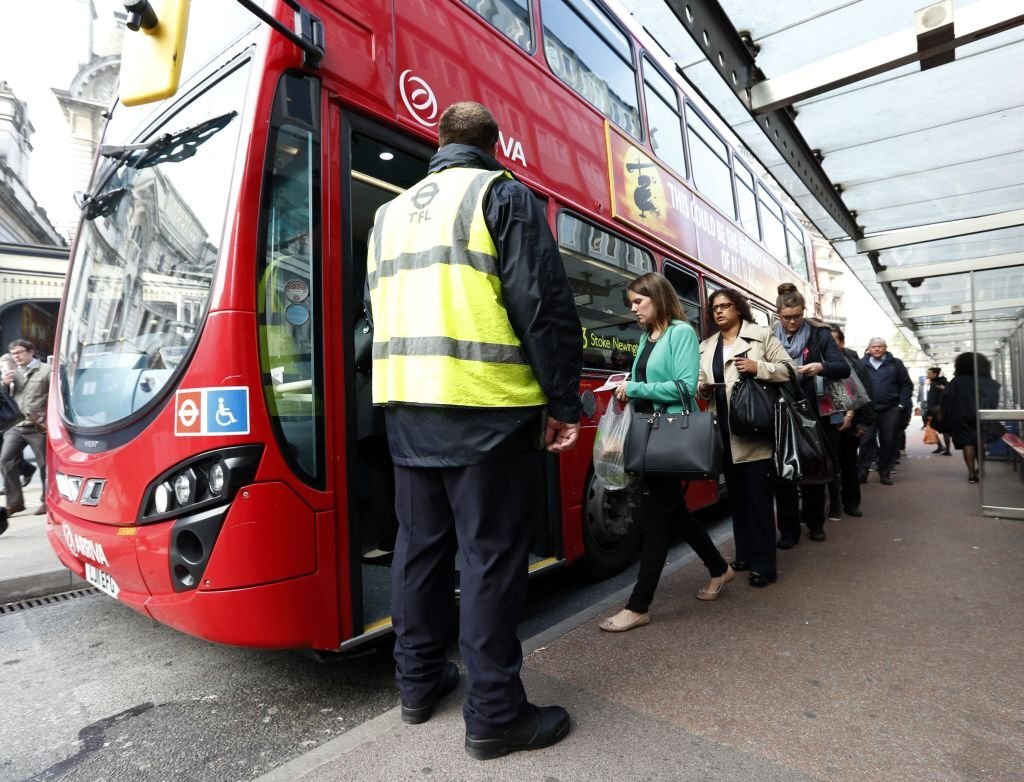 Bus queues outside Victoria station, London, on the second day of a 48 hour strike by tube workers on the London Underground over ticket office closures. (Photo by Jonathan Brady/PA Images via Getty Images)
